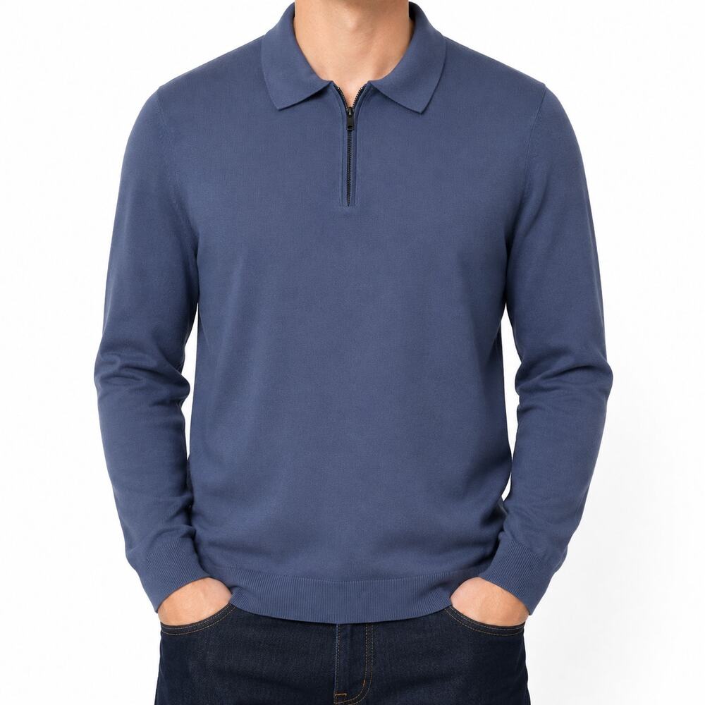 Hugo Boss Sweater Mens Large Purple Knit Long Sleeve Classic 1/4 Zip
